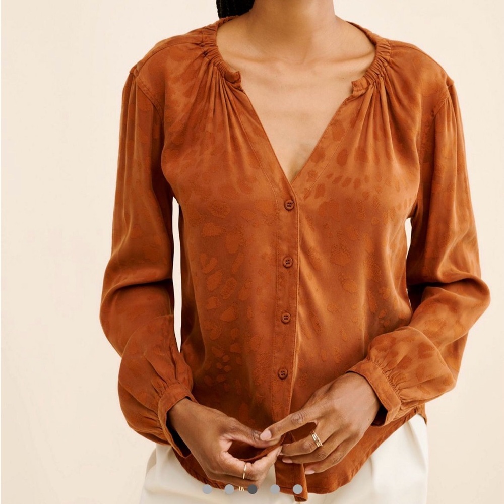 Anthropologie Rust Long-Sleeve Button Front Blouse